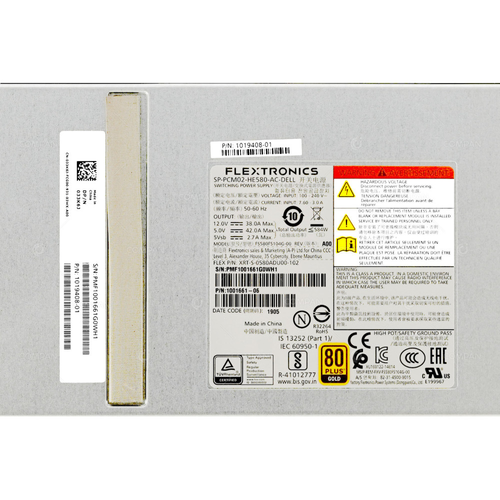 1019408-01 DELL FLEXTRONICS 580W POWER SUPPLY FOR SC4020 1001661-06, SP-PCM02-HE580-AD, 33K6J